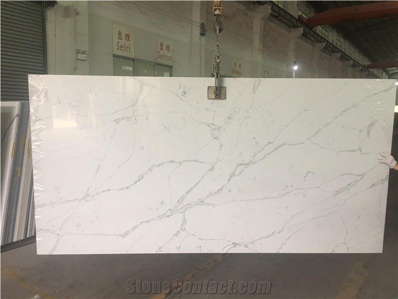 Engineered Calacatta White Laza Quartz Slabs