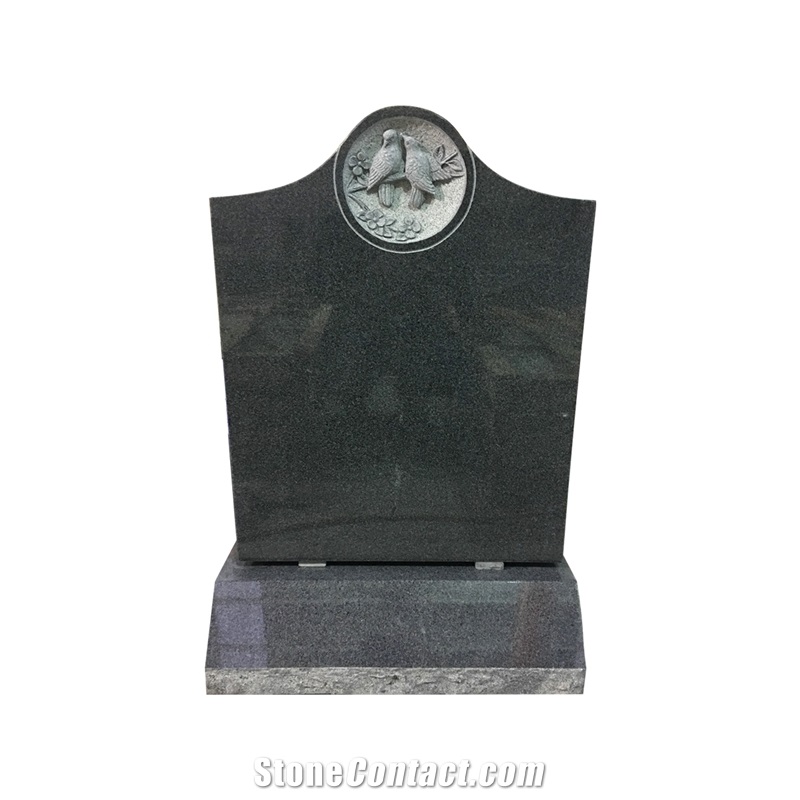 G654 Carved Doves Granite Single Upright Headstone