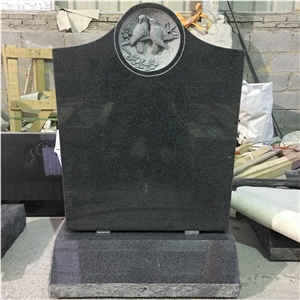 G654 Carved Doves Granite Single Upright Headstone
