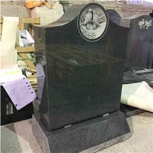 G654 Carved Doves Granite Single Upright Headstone