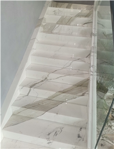 Step Tiles Spiral Calacatta White Marble Stairs