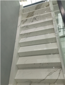 Step Tiles Spiral Calacatta White Marble Stairs