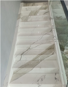 Step Tiles Spiral Calacatta White Marble Stairs