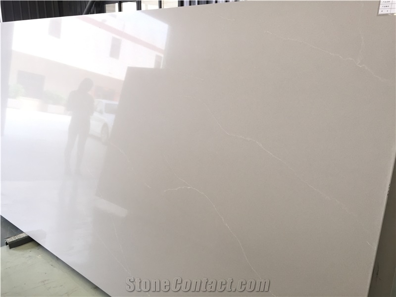 Carra Grey Quartz Slabs for Kitchen Countertop