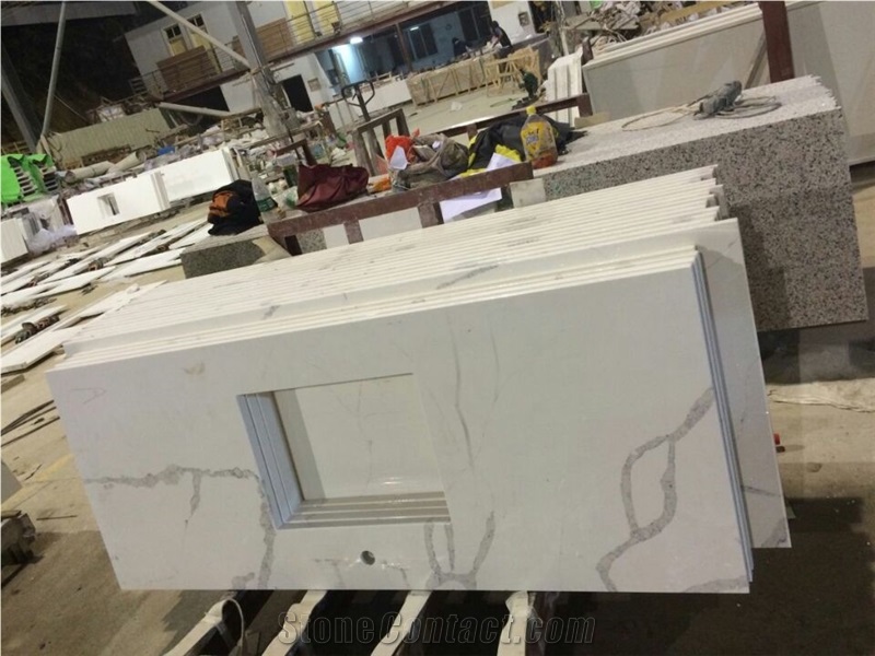 Calacatta White Artificial Stone Quartz Countertop