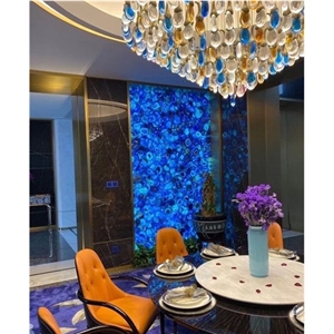 Blue Agate Backlit Semiprecious Stone Slabs Tiles