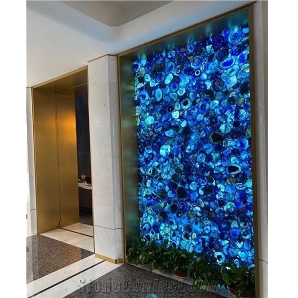 Blue Agate Backlit Semiprecious Stone Slabs Tiles