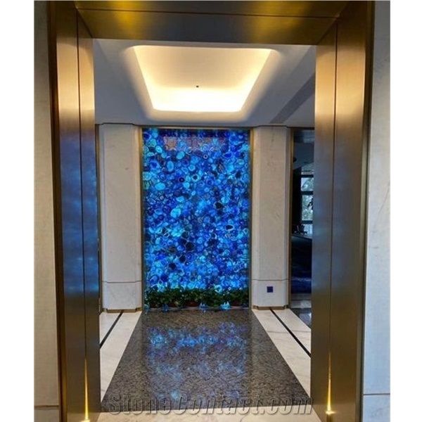 Blue Agate Backlit Semiprecious Stone Slabs Tiles