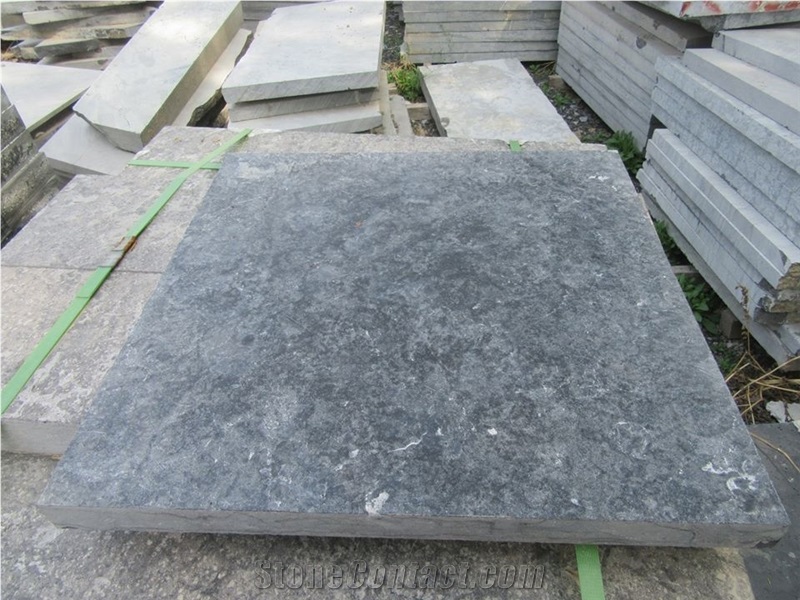 Flamed+Brushed Black Limestone Stone Paving Tiles