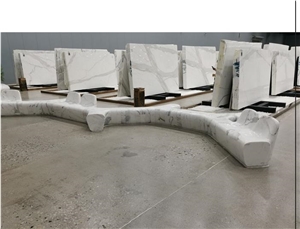 Italy Grey Veins Stone Garden Bench, Calacatta White Marble Bench