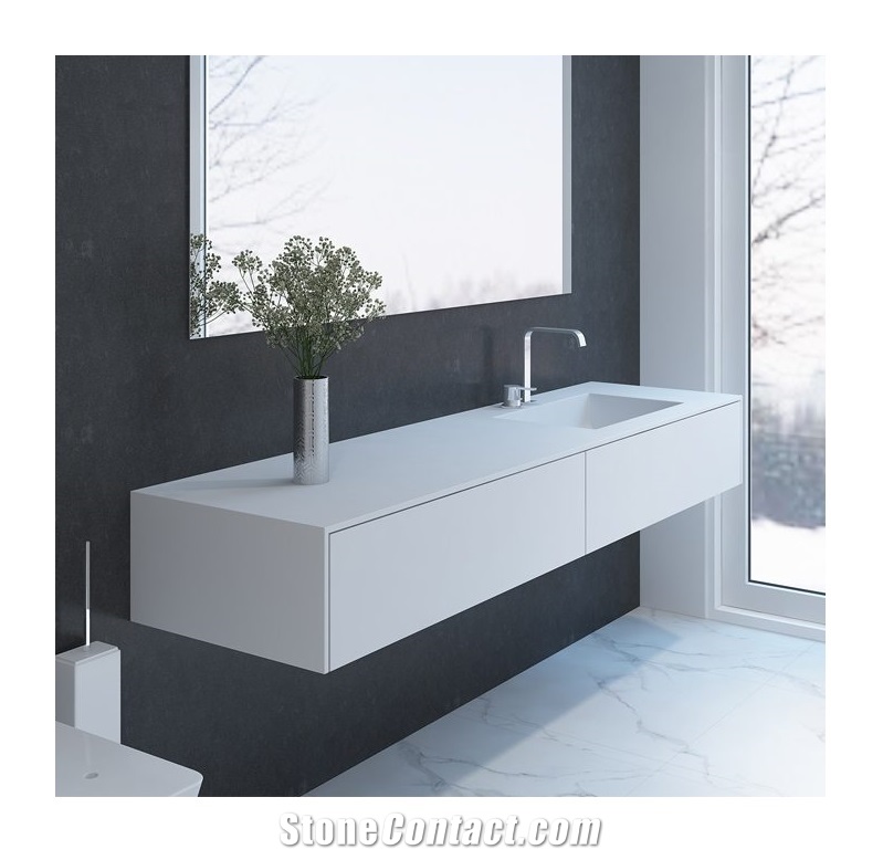 Modern White Acrylic Solid Surface Bathroom Sink