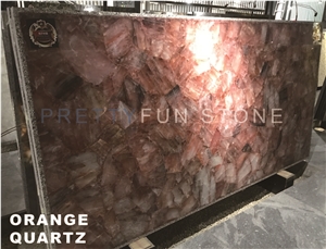 Orange Quartz Pink Semiprecious Stone Slab