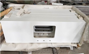 Pure White Quartz Hotel Vanity Tops Mitered Edge