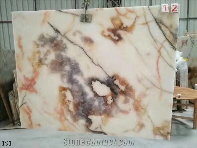 Red Vein Cream White Onyx Slabs Wall Tiles