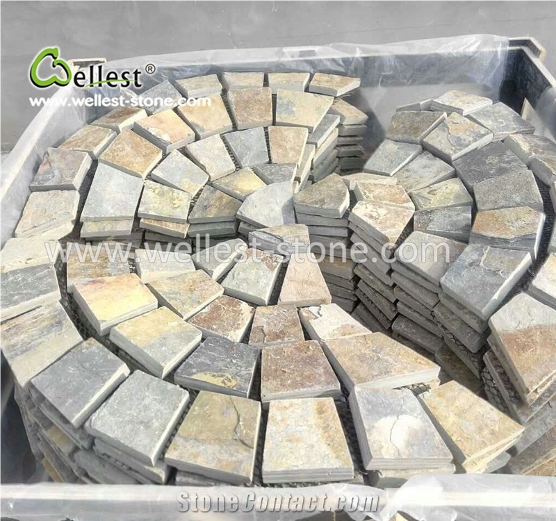 Rustic Brown Multi Color Slate Meshed Paving Stone