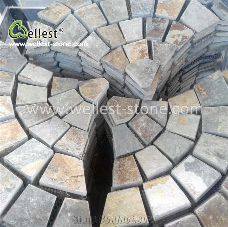 Rustic Brown Multi Color Slate Meshed Paving Stone