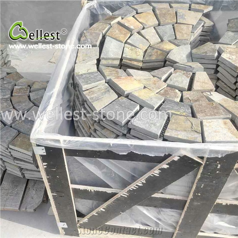 Rustic Brown Multi Color Slate Meshed Paving Stone