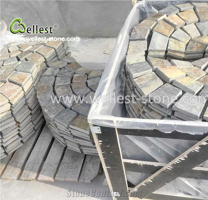 Rustic Brown Multi Color Slate Meshed Paving Stone