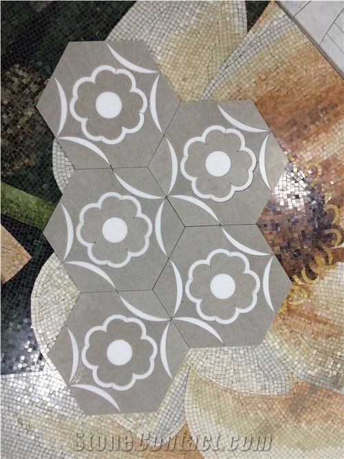 China White Cinderella Grey Hexagon Marble Mosaic Tile