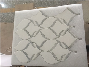 Italy Bianco Carrara, Greek Thassos Marble Stone Inlay Pattern Mosaic