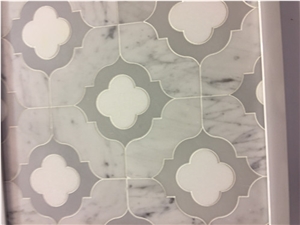 Italy Bianco Carrara,Thassos Waterjet Inlay Marble Mosaic Tile