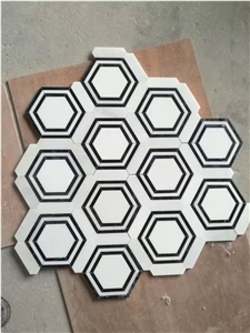 Spain Nero Marquina Bianco Carrara Marble Pattern Mosaic Tile