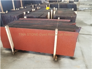 Dyed Red Small Flower Granite Slabs Tiles