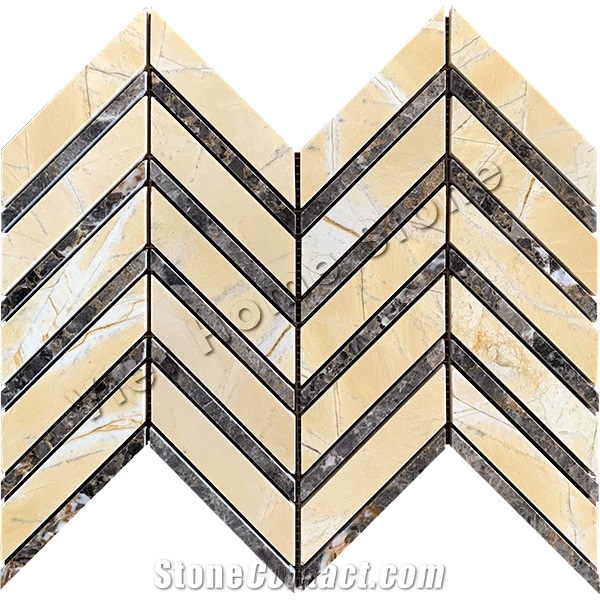 Herringbon Yellow Marble Mosaic Tile