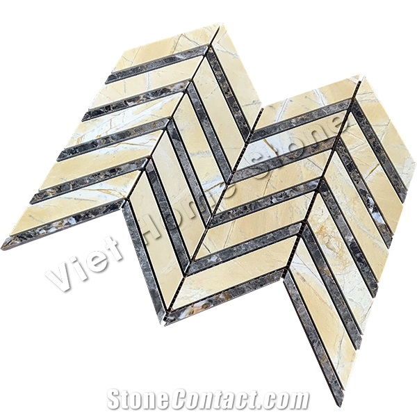 Herringbon Yellow Marble Mosaic Tile