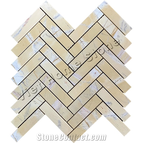 Herringbon Yellow Marble Mosaic Tile