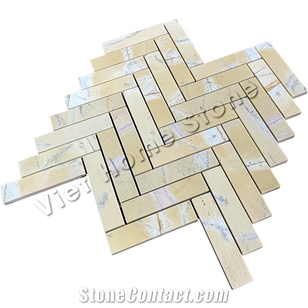 Herringbon Yellow Marble Mosaic Tile