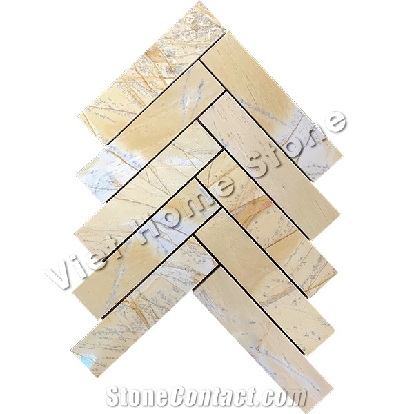 Herringbon Yellow Marble Mosaic Tile