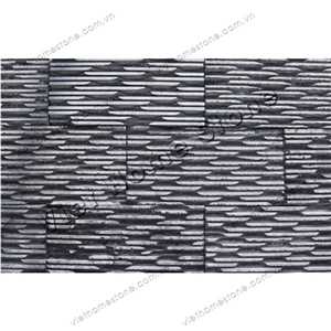 Wall Cladding Crystal Black Marble Combed Chiselled