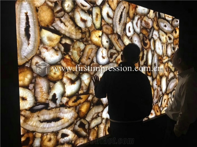 China Yellow Gemstone Semiprecious Agate Slabs