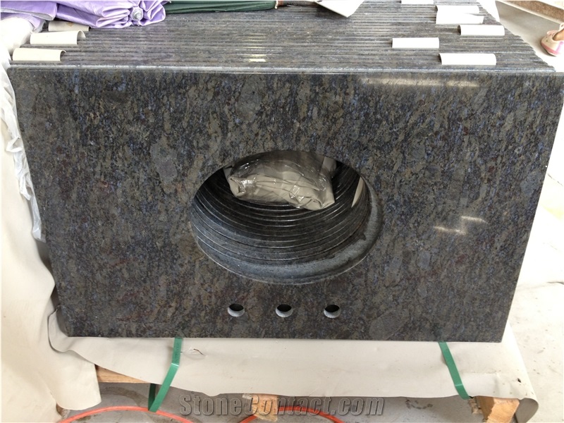 Butterfly Blue Granite Vanity Top with Flat Edge