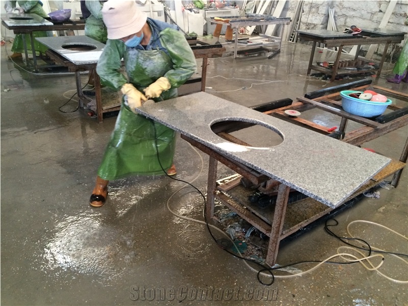 G655 Double Sink Grey Granite Vanity Tops