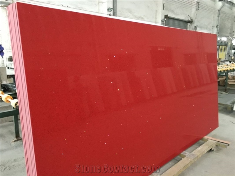 Mirror Red Crystal Quartz Slabs for Countertop