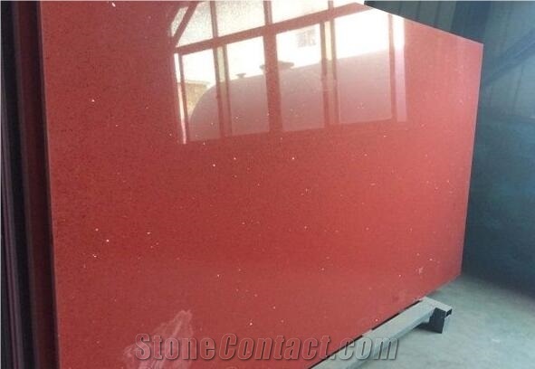 Mirror Red Crystal Quartz Slabs for Countertop