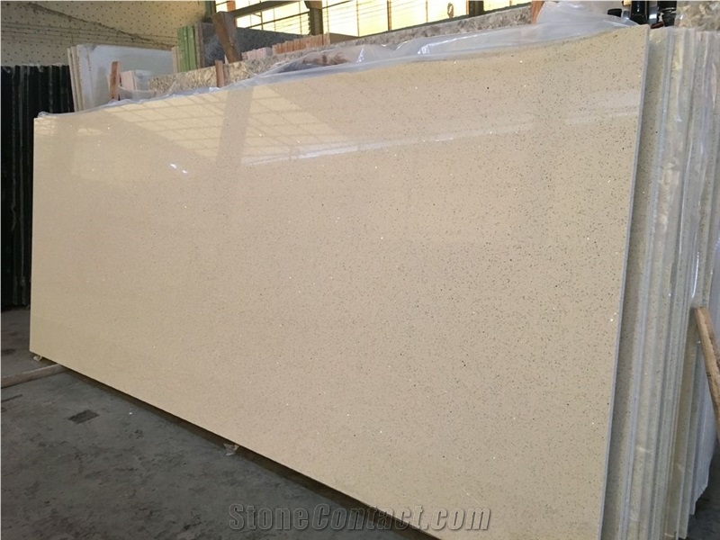 Yellow Mirrow Solid Surface Quartz Slabs