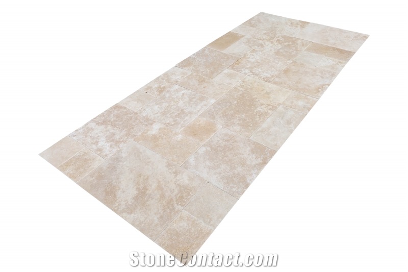 Denizli Beige Antique Pattern Travertine Tile