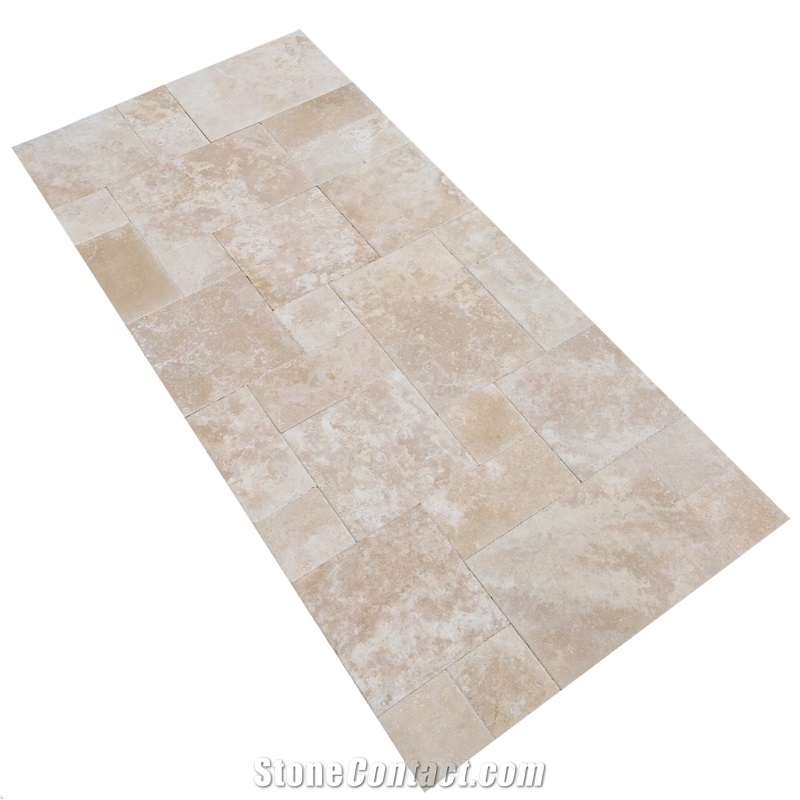 Denizli Beige Antique Pattern Travertine Tile