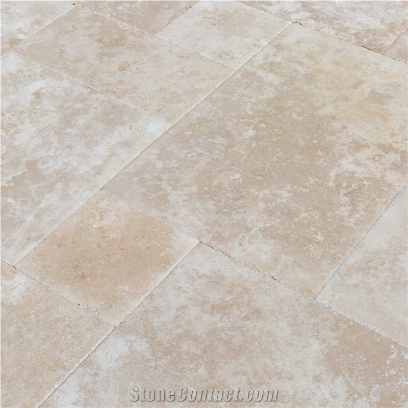 Denizli Beige Antique Pattern Travertine Tile