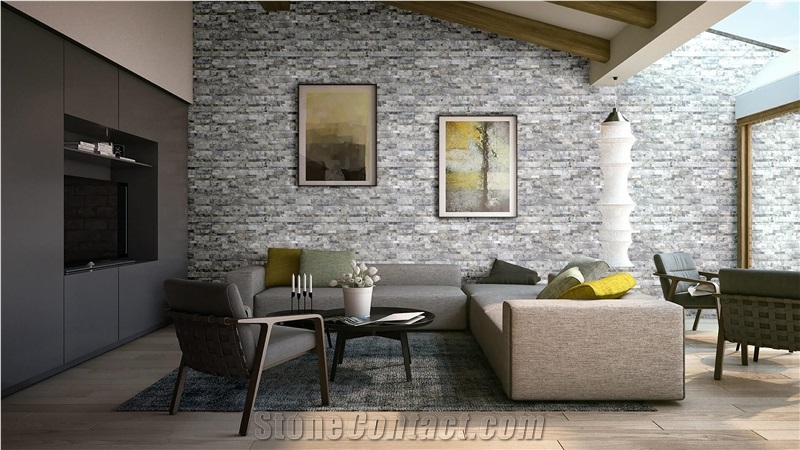 Silver Travertine Stacked Stone Ledger Panel