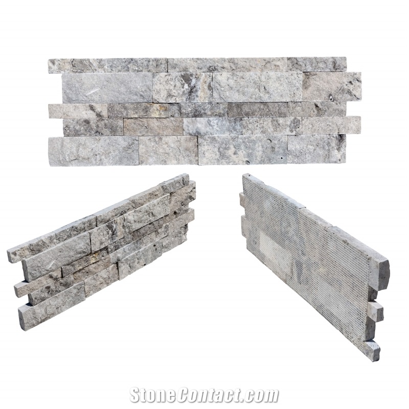 Silver Travertine Stacked Stone Ledger Panel