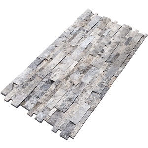 Silver Travertine Stacked Stone Ledger Panel