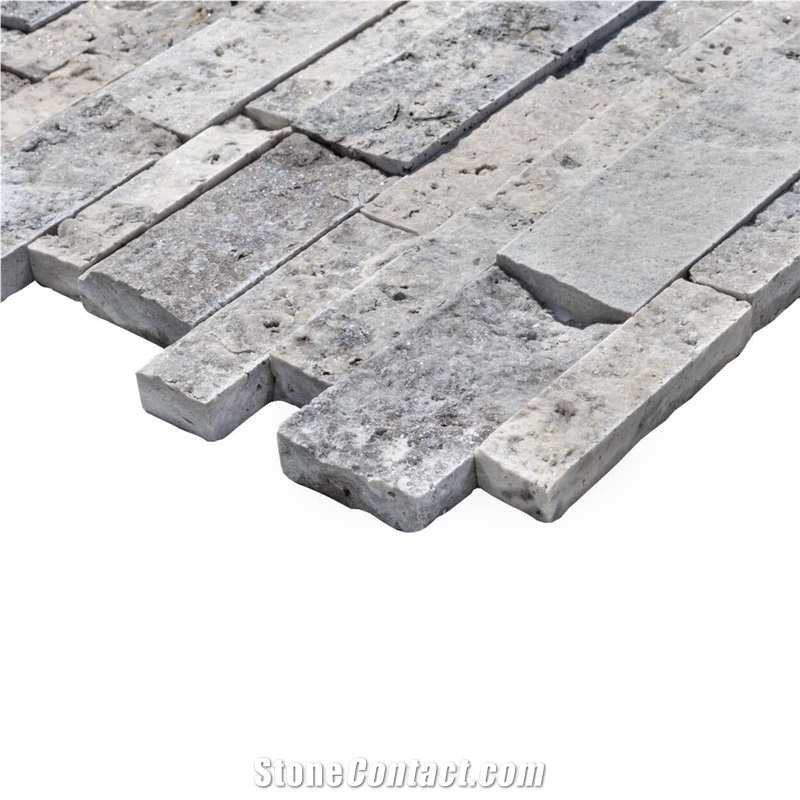 Silver Travertine Stacked Stone Ledger Panel