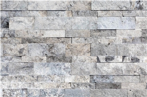 Silver Travertine Stacked Stone Ledger Panel
