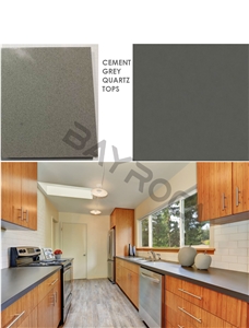 Cement Grey Artificial Quartz Kitchen Countertops