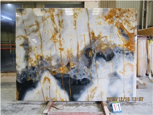 New Black White Onyx with Golden Line Translucent Slabs
