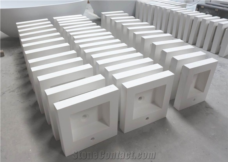 White Solid Surface Hotel Integrated Vanity Sink